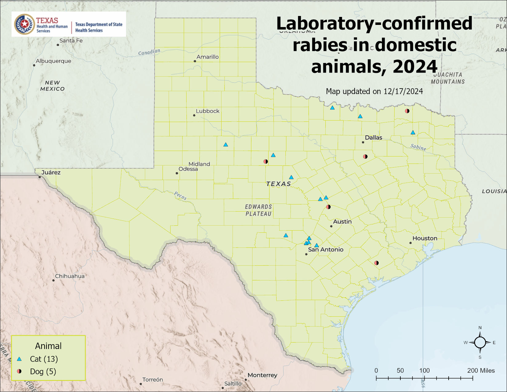 Rabies Maps 2024 Texas DSHS